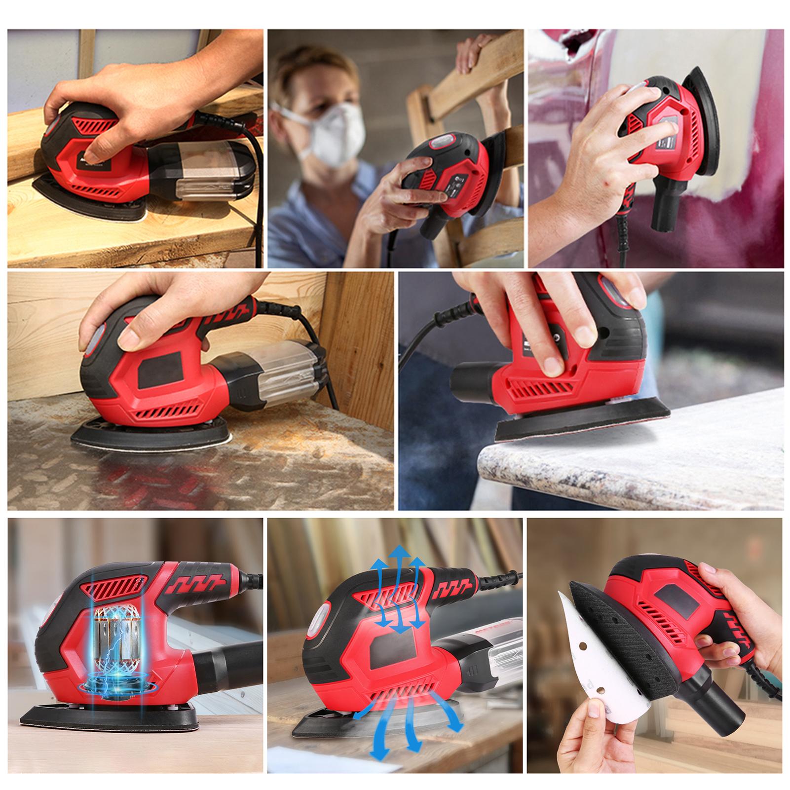 Detail Sander 1.6A 200W 14000 OPM Compact Sander Efficient Dust Collection System with 2pcs Polishing Pads & 20pcs Sandpapers for Tight Spaces Sanding/Polishing in Home Decoration & DIY