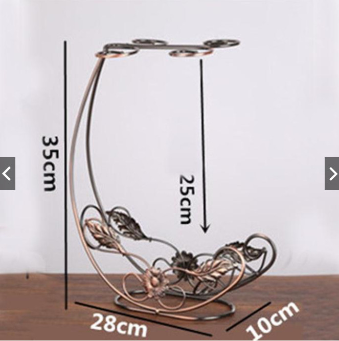 Kệ để rượu vang độc đáo hình hoa lá có giá treo 4 ly , Giá treo ly rượu trang trí phòng khách & quầy bar DH-BK0010