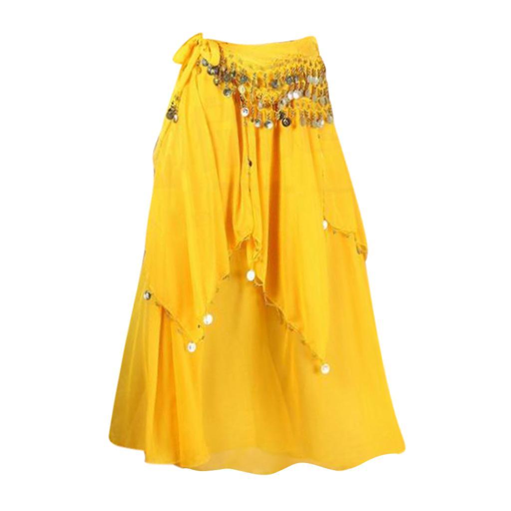 Women's Belly Dance Dresses Oriental Costumes Performance Dress Double Slits Belly Dance Skirts Dance Skirt With Coins Hip Scarf
