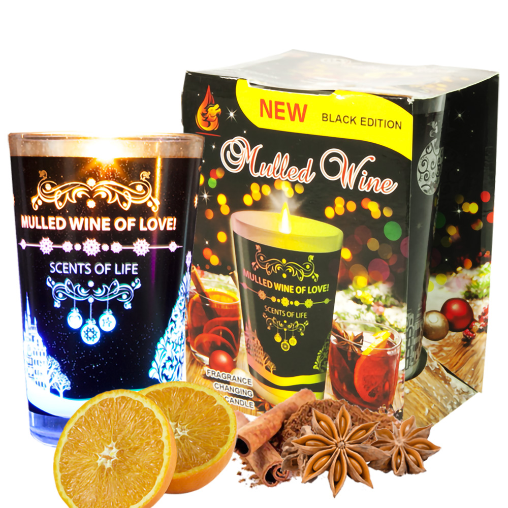 Ly nến thơm tinh dầu đổi màu Golden Dragon Mulled Wine 140g QT028407- cam, quế, hồi