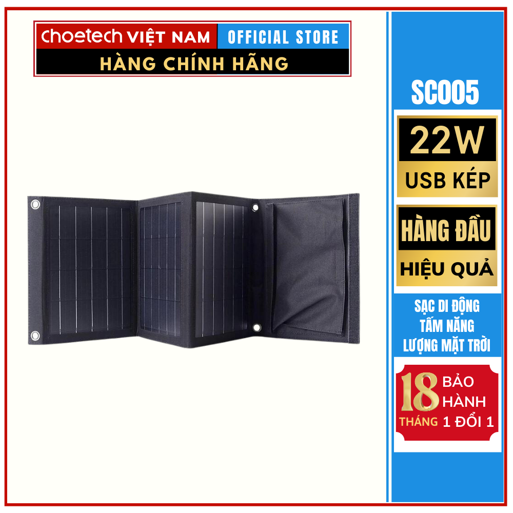 Bộ sạc năng lượng mặt trời di động 22w CHOETECH SC005 có thể gấp gọn