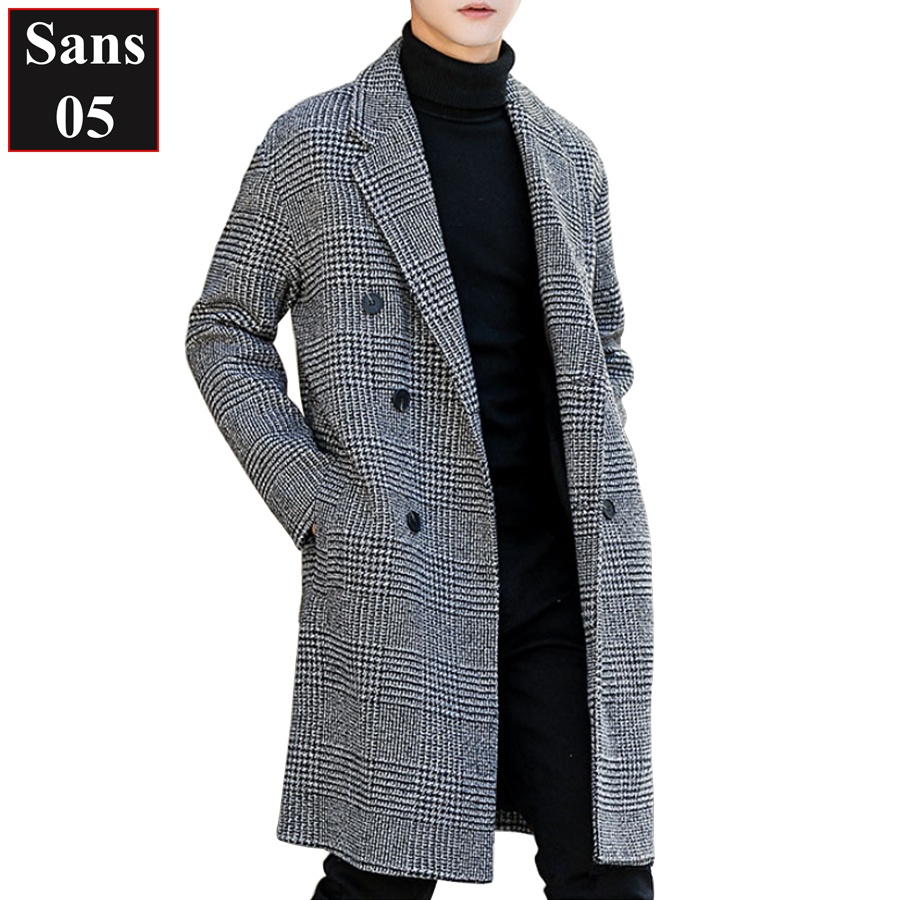 Hình ảnh Áo khoác nam dáng dài Sans05 blazer kẻ caro rộng măng tô dạ hàn quốc choàng ngoài big size to lớn 3xl 4xl 90kg 100kg