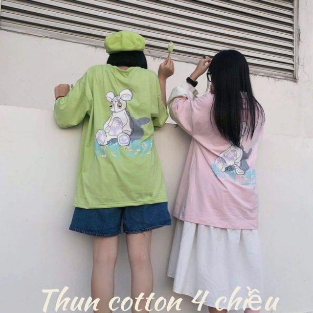 Áo thun tay lỡ, áo thun tay lỡ unisex, áo thun cotton 4 chiều, áo in hình gấu teddy