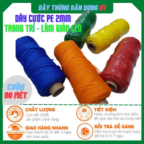 90 mét Dây thừng PE nhiều màu trang trí nhà cửa, làm đồ thủ công handmade,đan lưới, làm giàn leo bầu bí,các loại dây leo