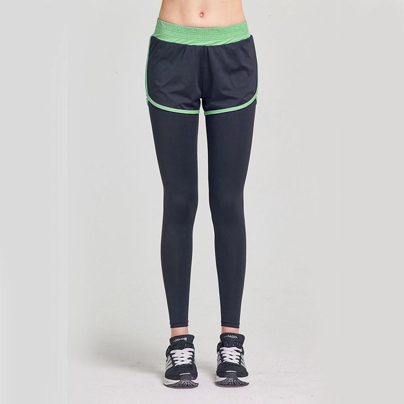 Quần legging dài chín tất giả hai lớp khô nhanh thời trang thu xuân phong cách thể thao dành cho nữ