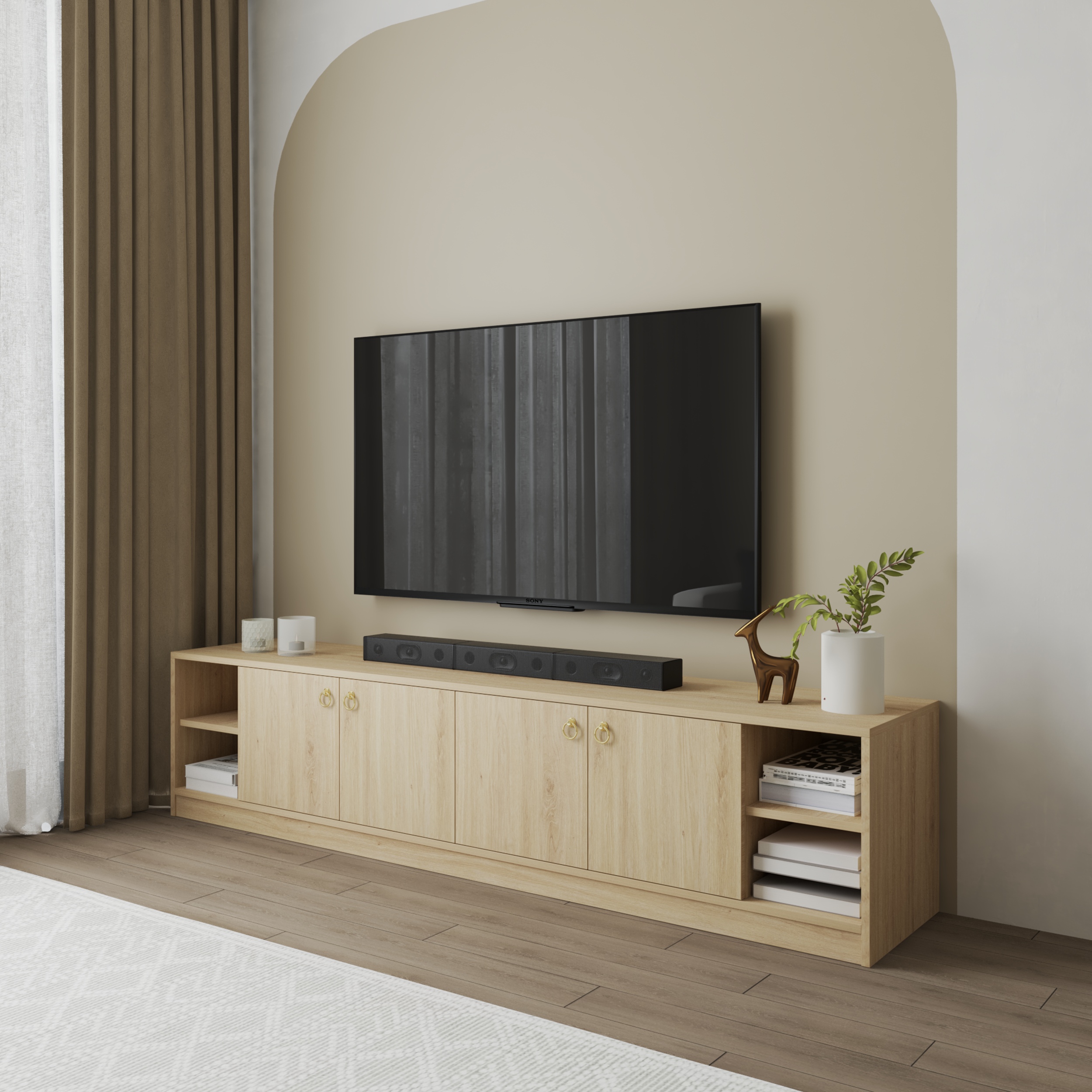 HAPPY FURNITURE , Kệ TV 4 cửa mở - MERI , KTV_089 , 200cm x 40cm x 45cm DxRxC