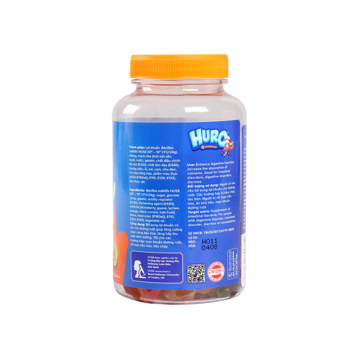 Kẹo dẻo lợi khuẩn Huro Probiotics – Bổ sung lợi khuẩn, hỗ trợ tốt cho tiêu hóa đường ruột, bé ăn ngon (Hũ 168g)