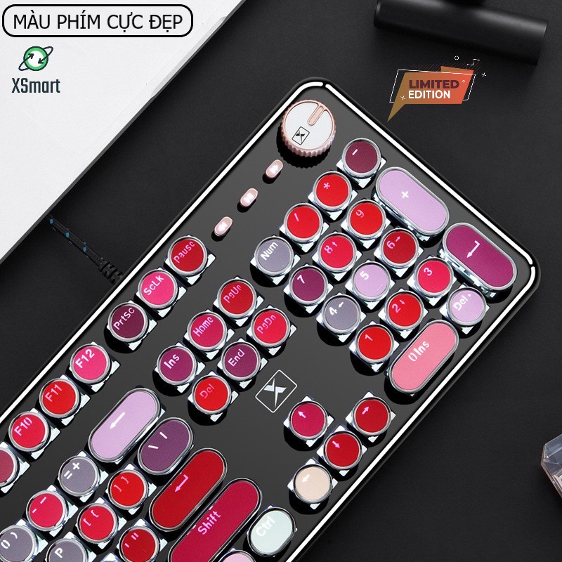 Bàn Phím CƠ Máy Tính XSmart Lipstick K520 PRO LED Đổi Màu, Bản Đặc Biệt Siêu Đẹp, Trục cơ blue switch cho pc, laptop - Hàng Chính Hãng