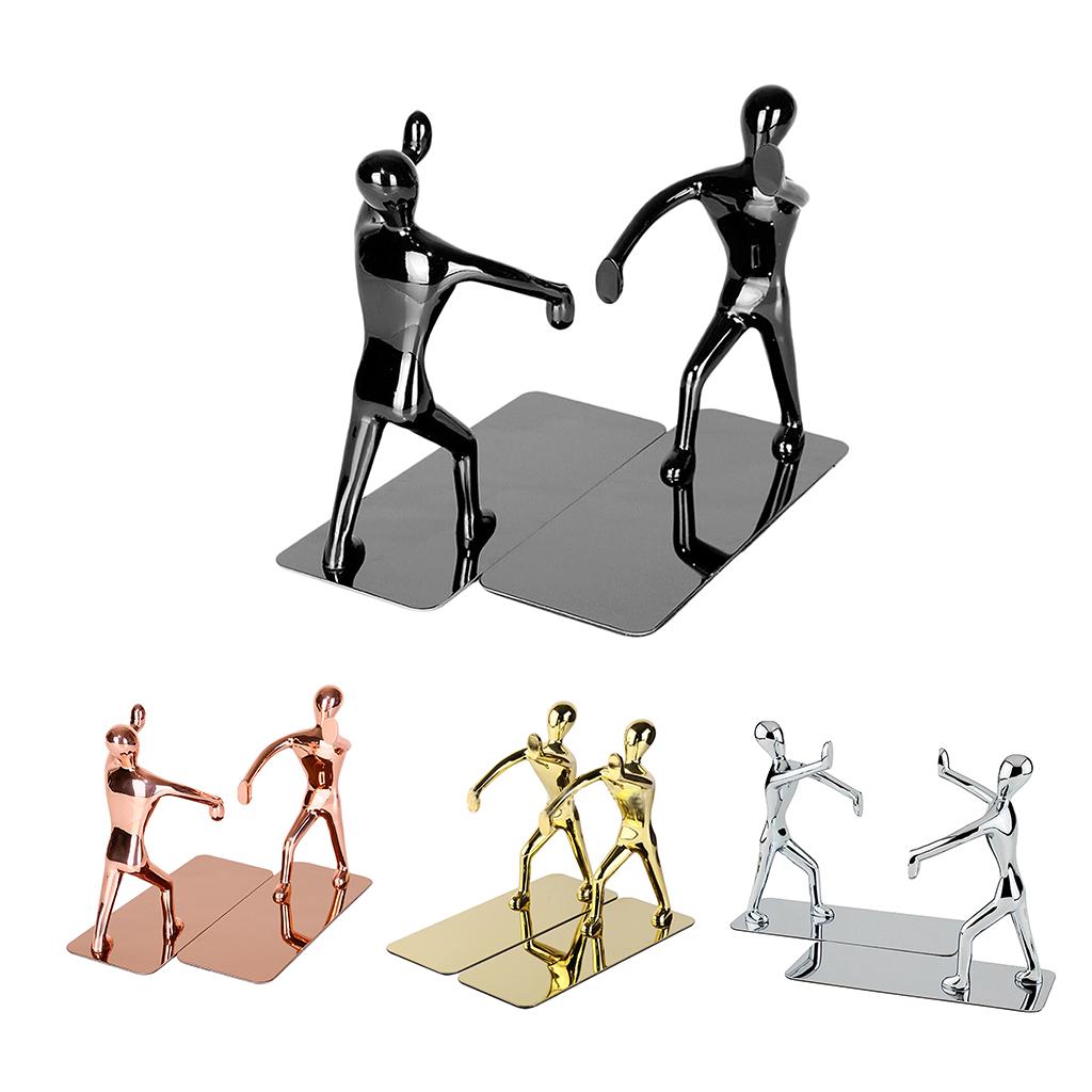 2pcs/set Decorative Kungfu Man Bookends Heavy Duty Metal Book Ends Book Stands Bookshelf