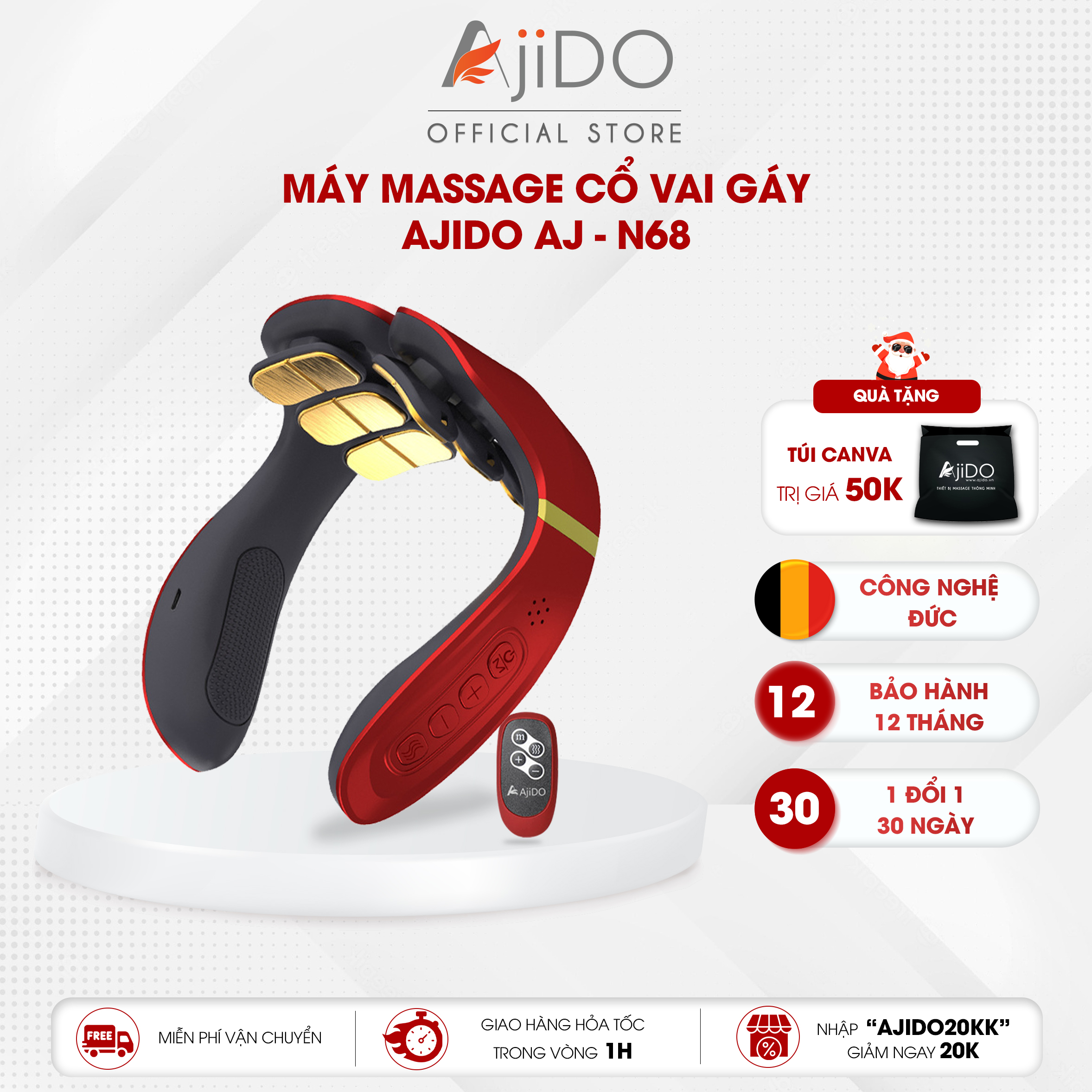 Máy Massage Cổ Vai Gáy AJIDO AJ-N68 12 Đầu Mát Xa, 20 Mức Cường Độ Chuyên Sâu