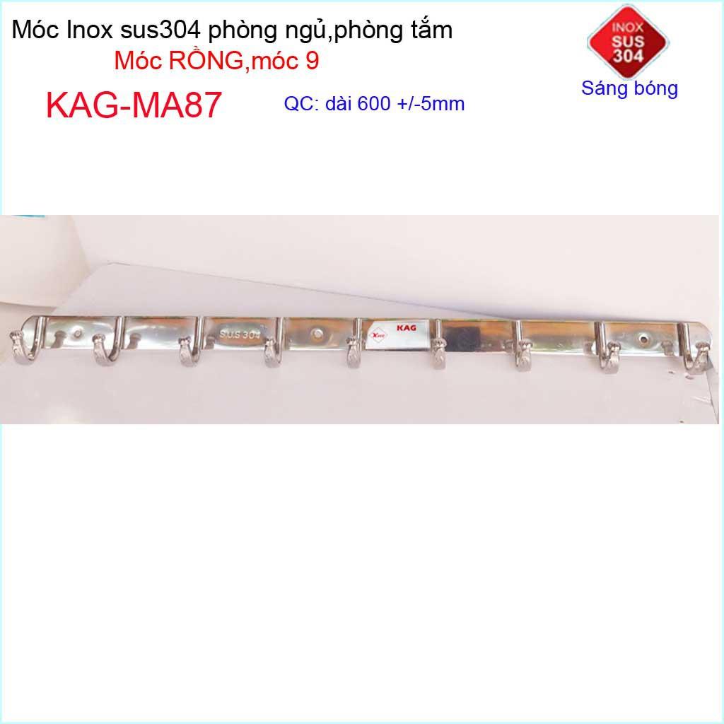 Móc rồng treo quần áo inox 304 cao cấp dày, móc Kace 9 móc treo đồ nhà tắm KAG-MA87