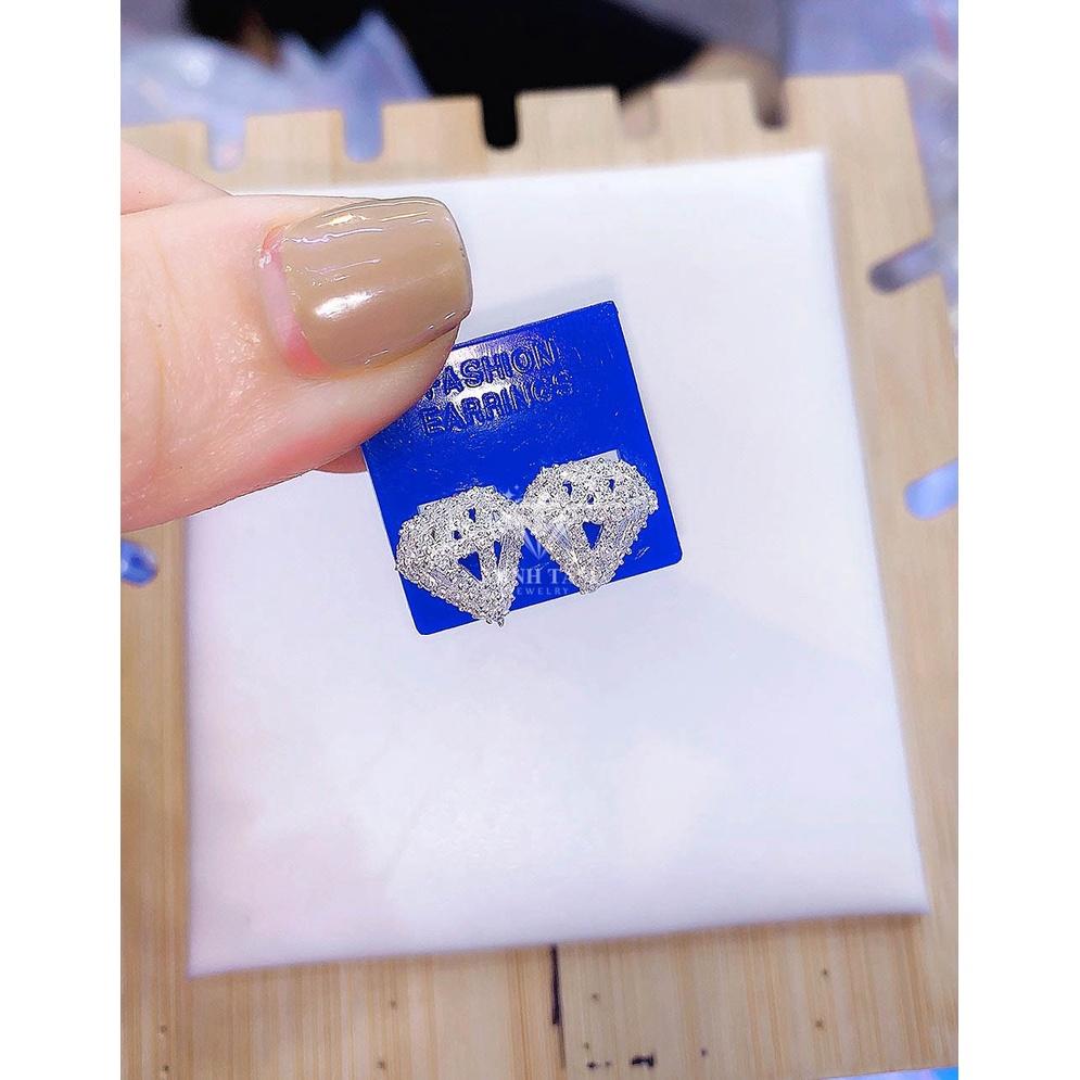 Bông tai nụ bạc ta hình kim cương đính đá