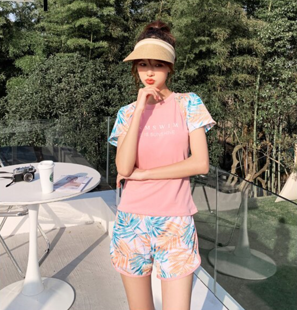 Bộ đồ bơi bikini nữ hai mảnh kín đáo đi tắm biển giấu bụng áo cộc tay - B.28