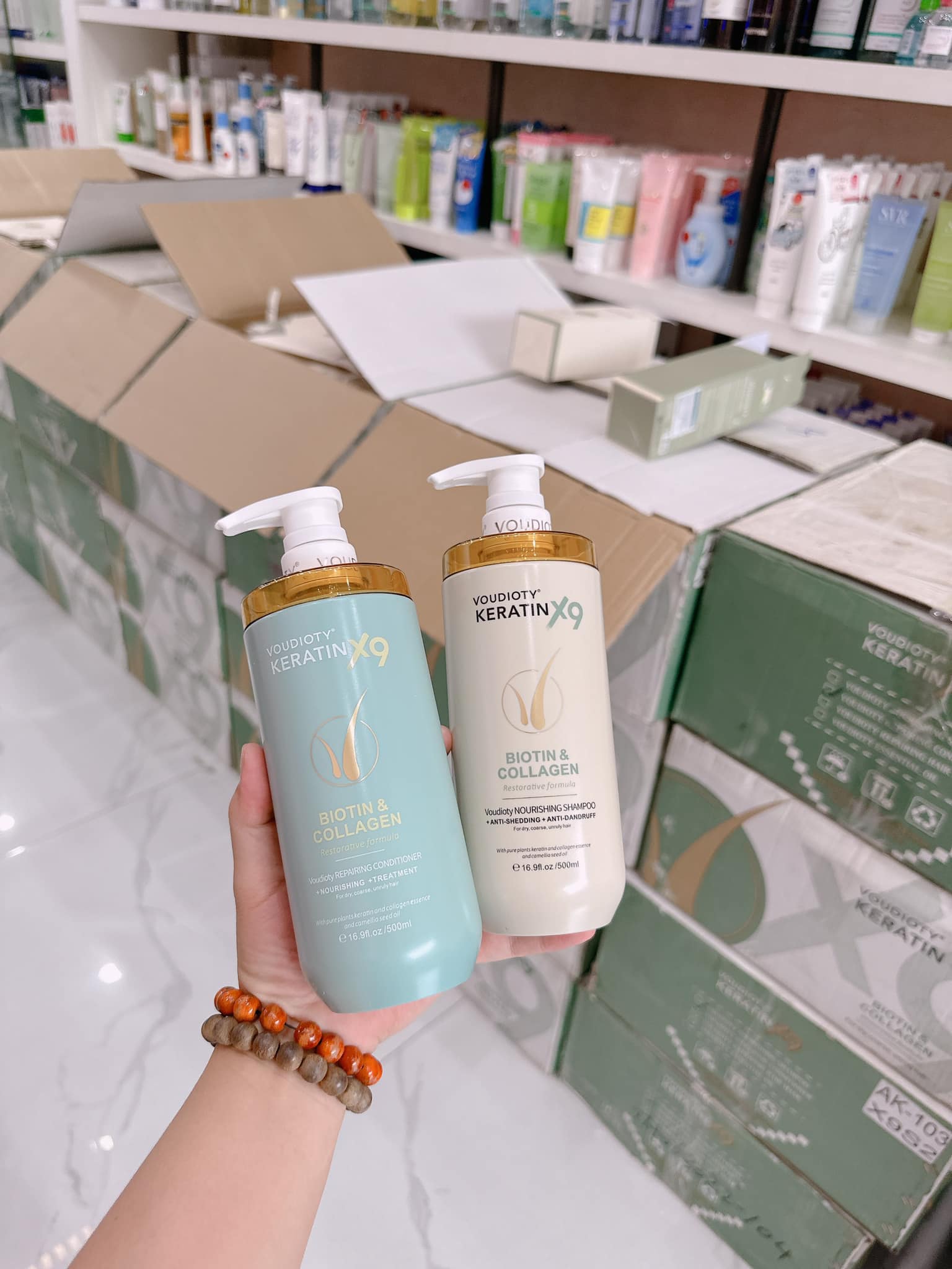 COMBO GỘI XẢ  VOUDIOTY KERATIN X9 BIOTIN &amp; COLLAGEN 500ML X 2 ( KHÔNG XUẤT HÓA ĐƠN ĐỎ )