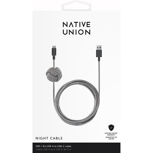 Dây Cáp Sạc Native Union NIGHT CABLE TYPE A-C ZEBRA (3m)-Hàng chính hãng