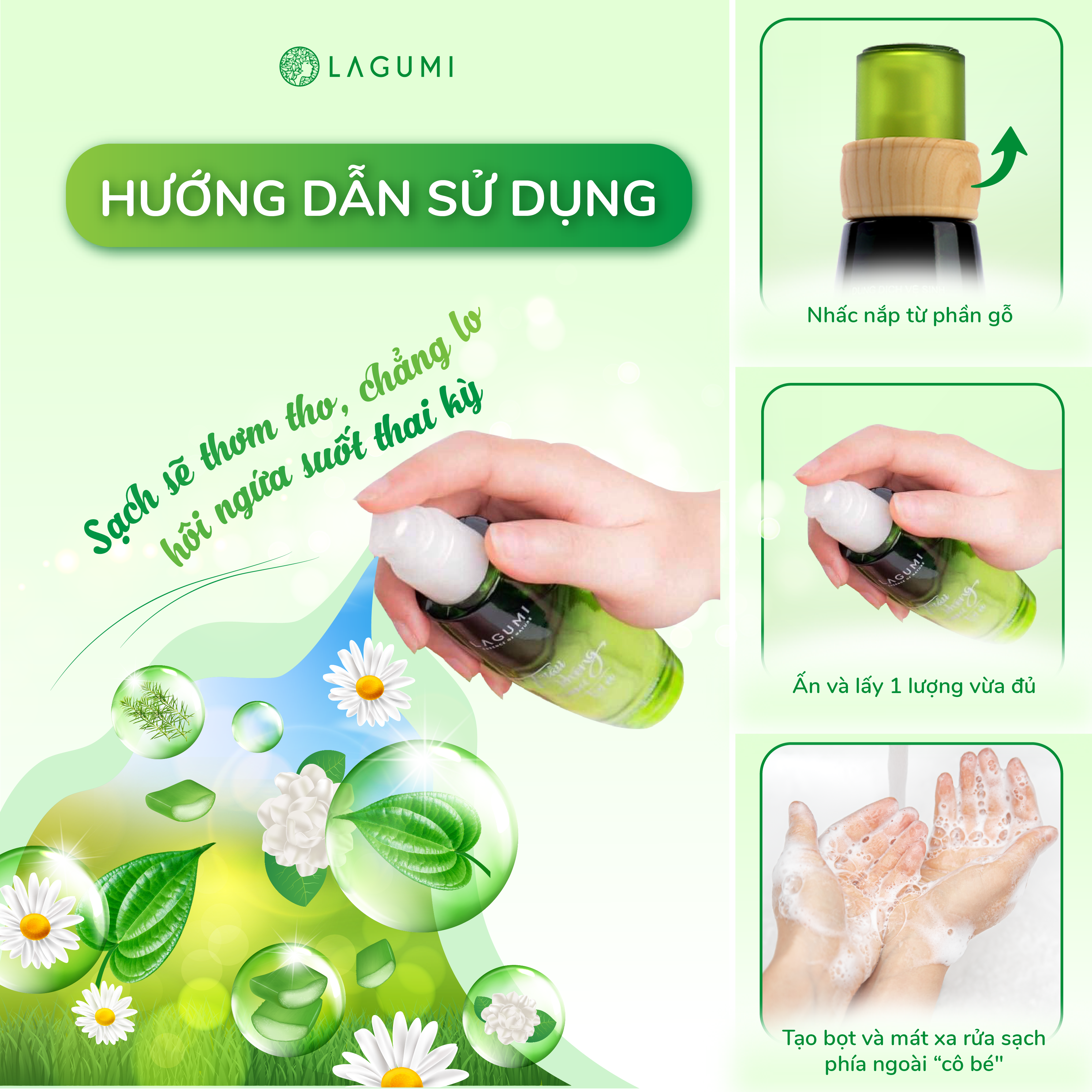 Set 2 chai Dung dịch vệ sinh phụ nữ Lagumi trầu không tràm trà 100ml