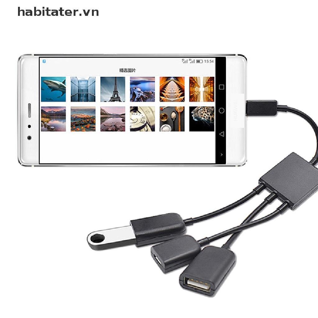 Dây Cáp OTG Chuyển Đổi 3 Trong 1 Micro USB Type C Sang Hai Cổng USB 2.0