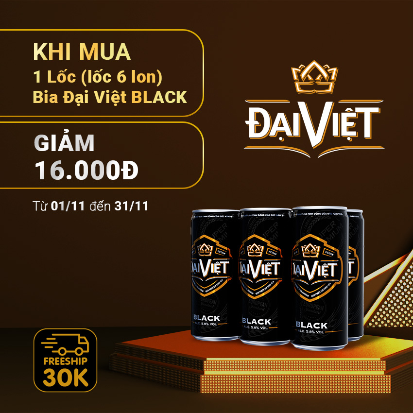 [Lốc (06) lon 330ml] Bia Black Đại Việt, Bia đen sản xuất theo luật bia tinh dòng của Bia Đức, không hóa chất, Bia việt dành cho người có gu