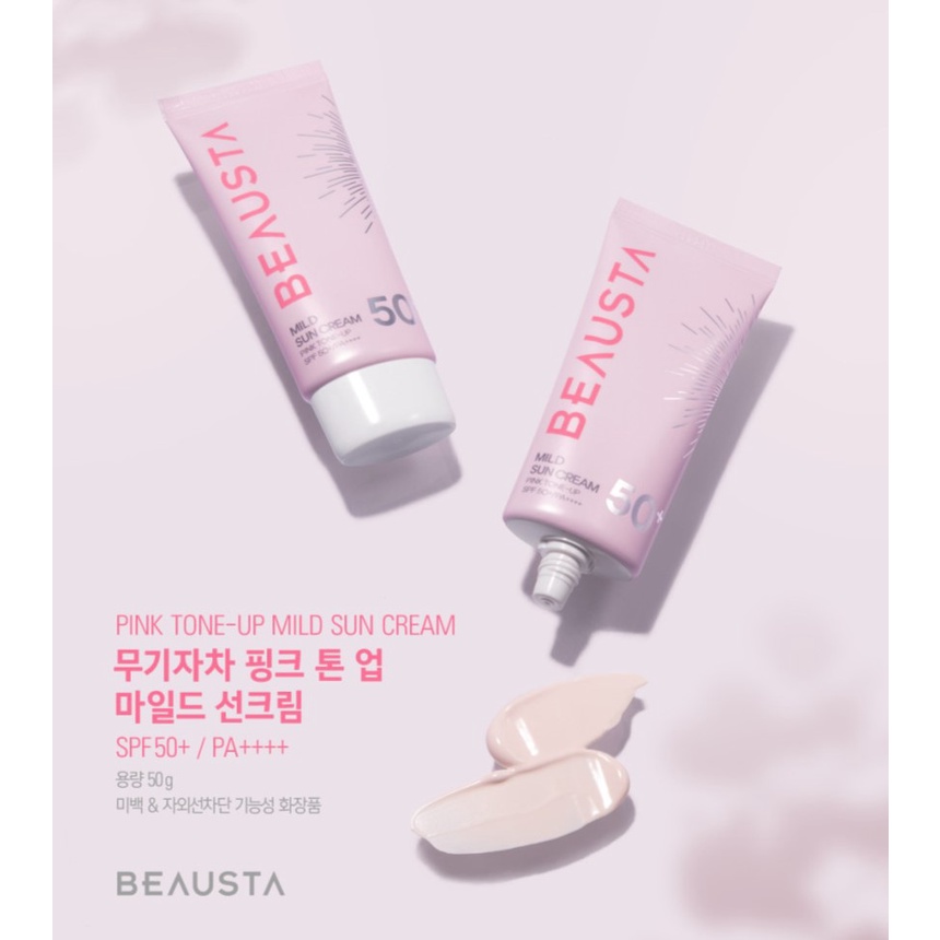 Kem Chống Nắng Nâng Tone BEAUSTA Mild Sun Cream Pink Tone-up SPF 50+/ PA++++ Tuýp 50g