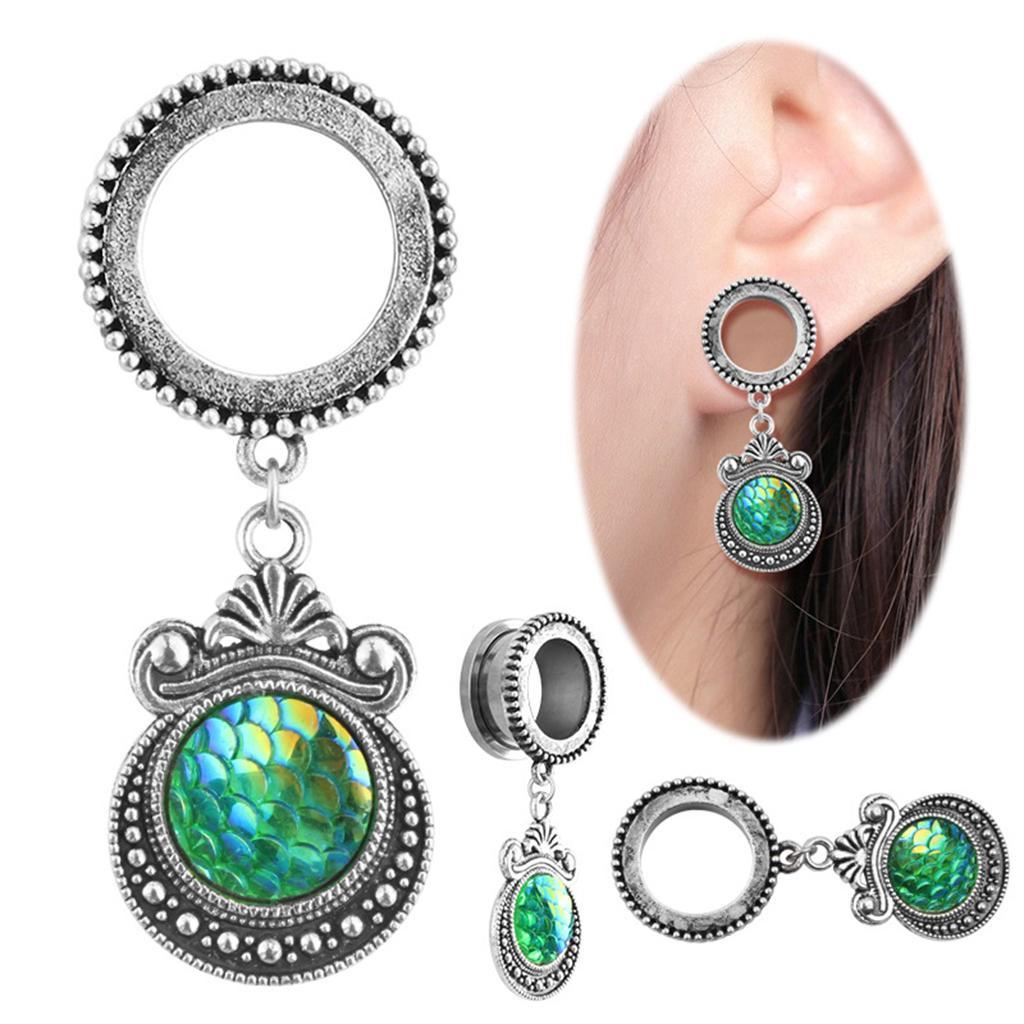 Ear  Tunnel Green Fish Scale Dangle Ear Expander Ear Piercing