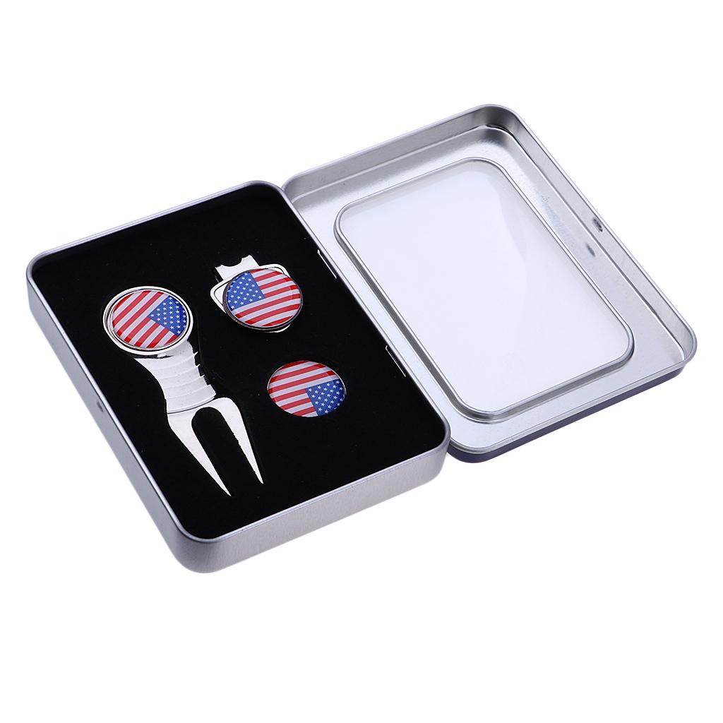 Portable Alloy Golf Divot Repair Switchblade Tool Pitch Groove Cleaner & Golf Club Ball Marker & Hat Clip Golf Training Accessories