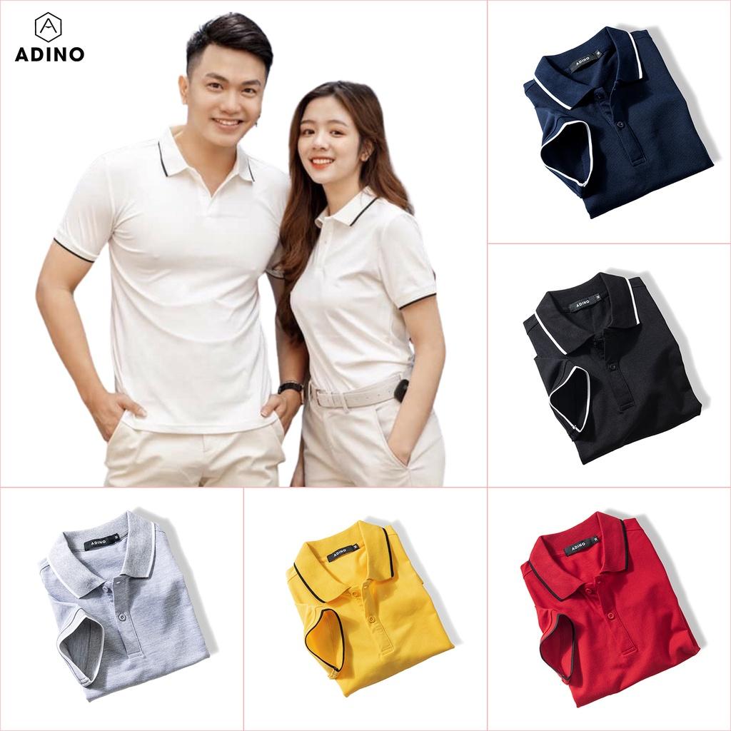 Áo polo nữ ADINO màu trắng phối viền vải cotton co giãn dáng công sở slimfit hơi ôm trẻ trung APN02