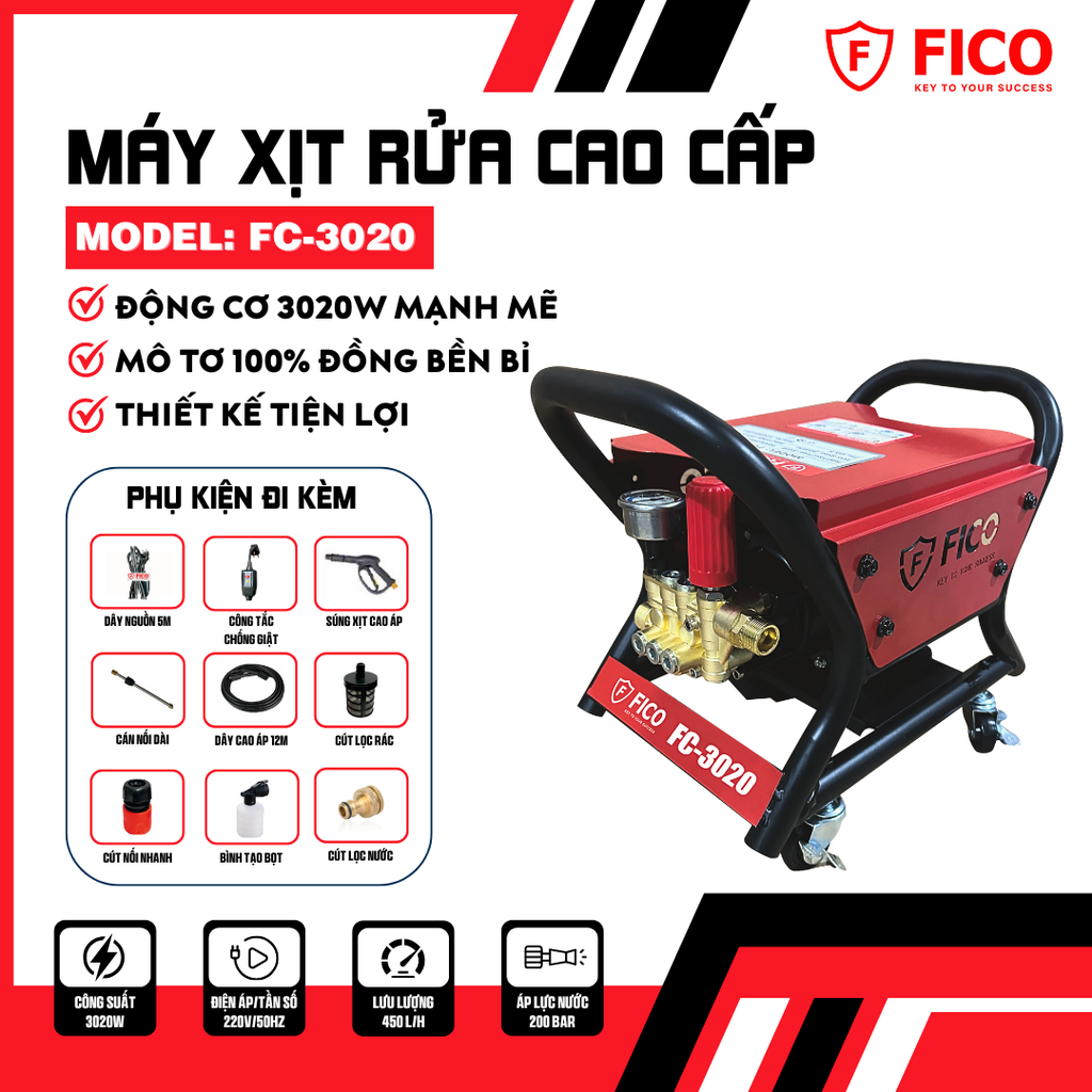 MÁY XỊT RỬA CAO ÁP 3020W 200BAR FC-3020 FICO - HÀNG CHÍNH HÃNG