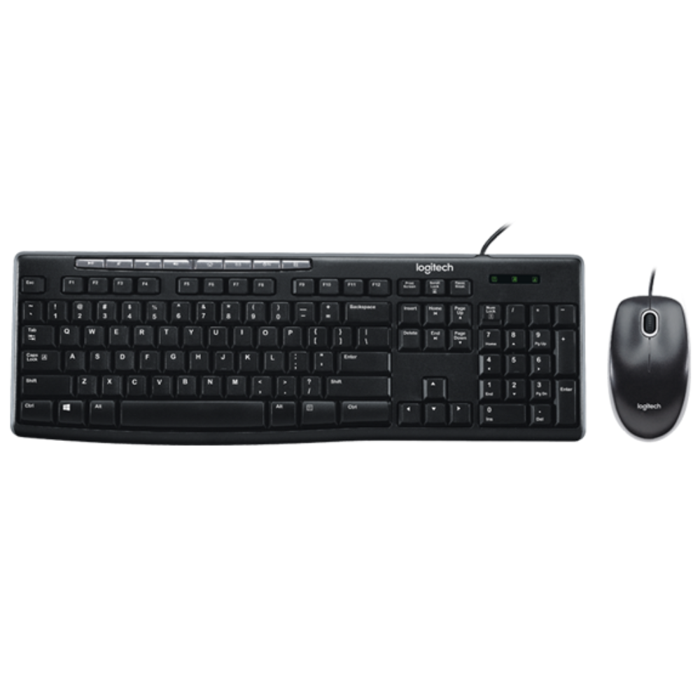 Bàn phím chuột có dây Logitech MK200 có kích thước đầy đủ, Tám phím phương tiện, Chống đổ tràn, bền bỉ - Hàng Chính Hãng