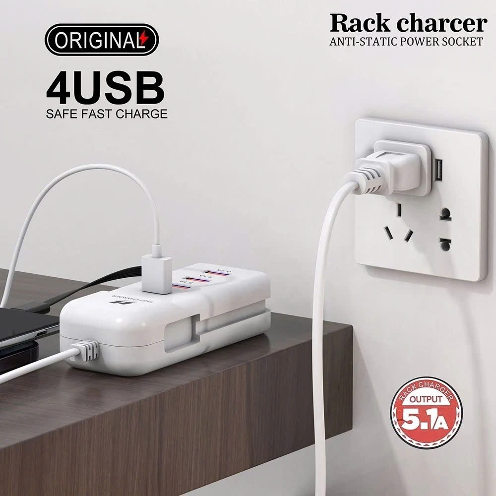 Ổ cắm sạc nhanh điện thoại 4 cổng đa năng 2PD+2USB Type-c kèm dây sạc 66w - Hàng chính hãng