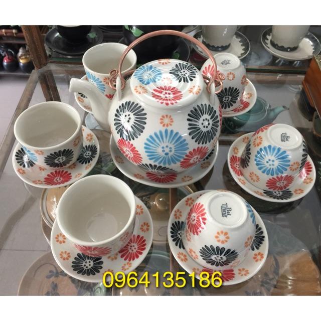 Bộ ấm chén trà hoa gốm sứ Bát Tràng