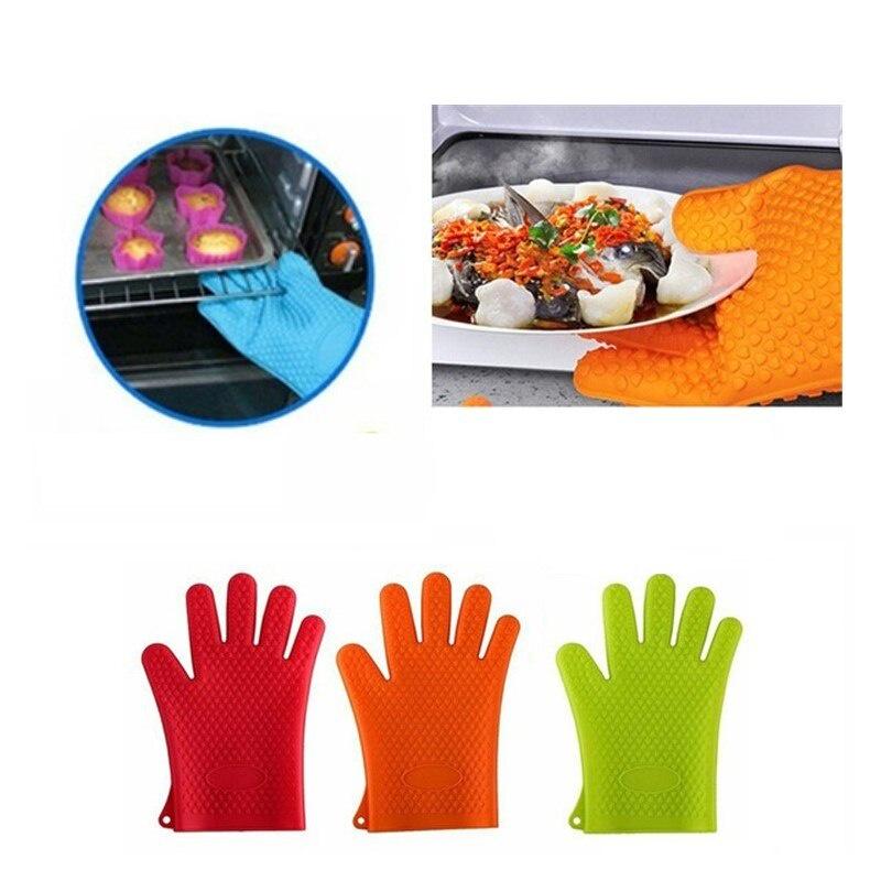 1PCS Long Thick Silicone Gloves Heat-resistant Non-slip Microwave Oven Mitts Kitchen baking accessories BBQ Cooking Oven Gloves