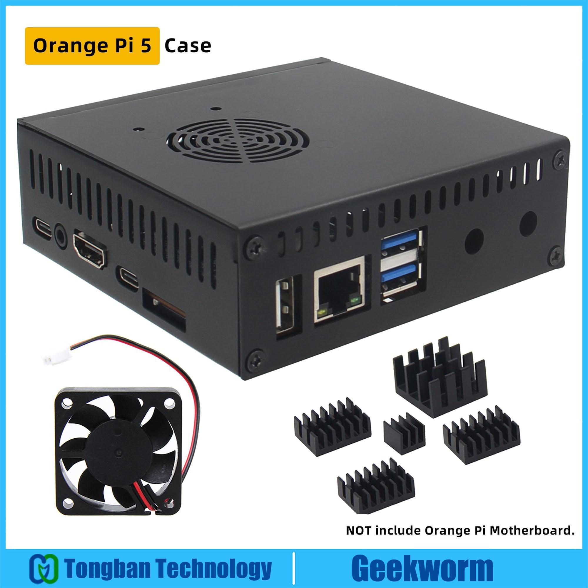 Vỏ màu cam Pi 5, vỏ kim loại màu cam 5b với quạt làm mát 4010