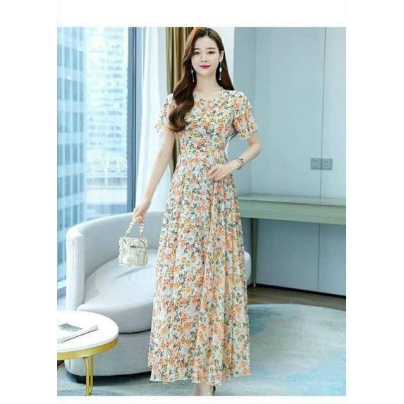 HÀNG NHẬP - ĐẦM MAXI VOAN HOA CỔ KHOÉT