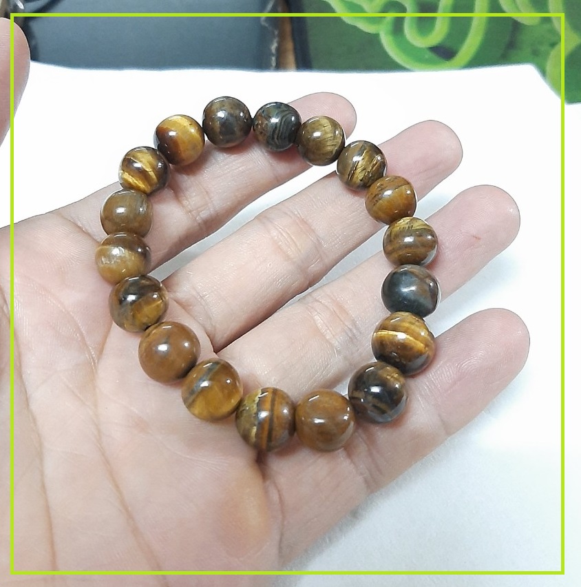 Vòng tay nữ đá mắt hổ tự nhiên, hạt đá 10ly cá tính thời trang, may mắn bình an