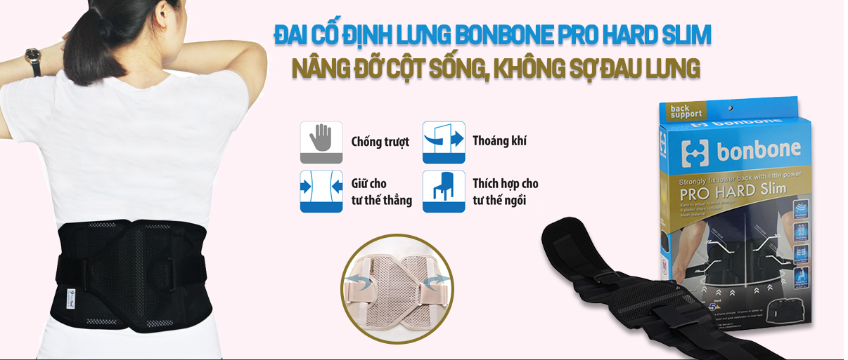 Đai Lưng Cột Sống Bonbone Pro Hard Slim Hỗ Trợ Điều Trị Bệnh Lý Cột Sống, Thoát Vị Đĩa Đệm