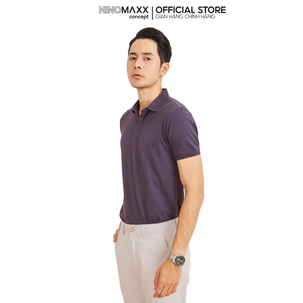N&amp;M CLUB Áo polo Basic nam tay ngắn chất liệu cotton tím đậm 2104034