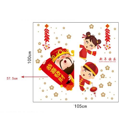 Decal trang trí Tết - Thần Tài và các bạn Chào Xuân