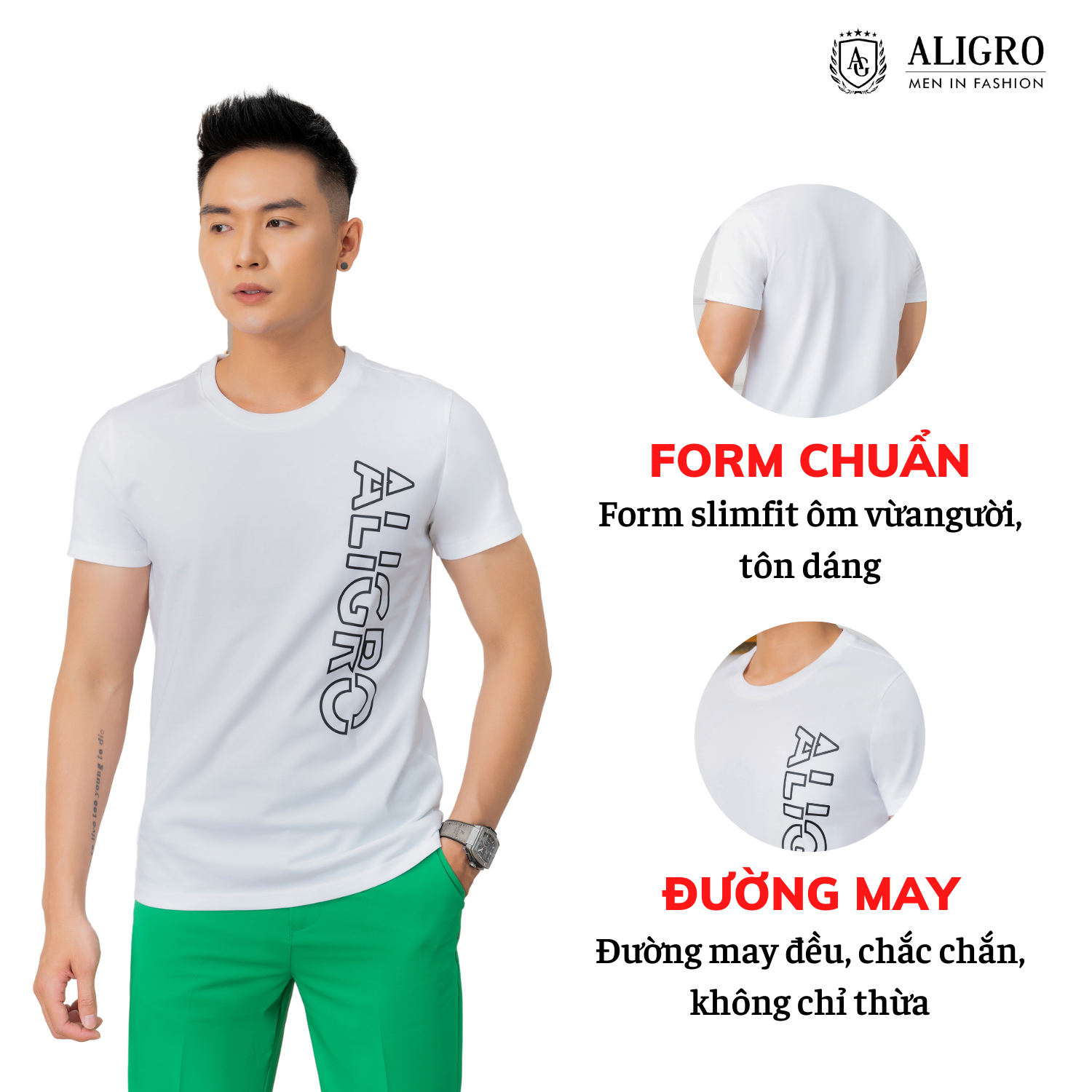 Hình ảnh Áo thun nam ALIGRO chất liệu cotton cổ tròn kiểu dáng thể thao thấm hút tốt co giãn thoải mái ALGAPC071