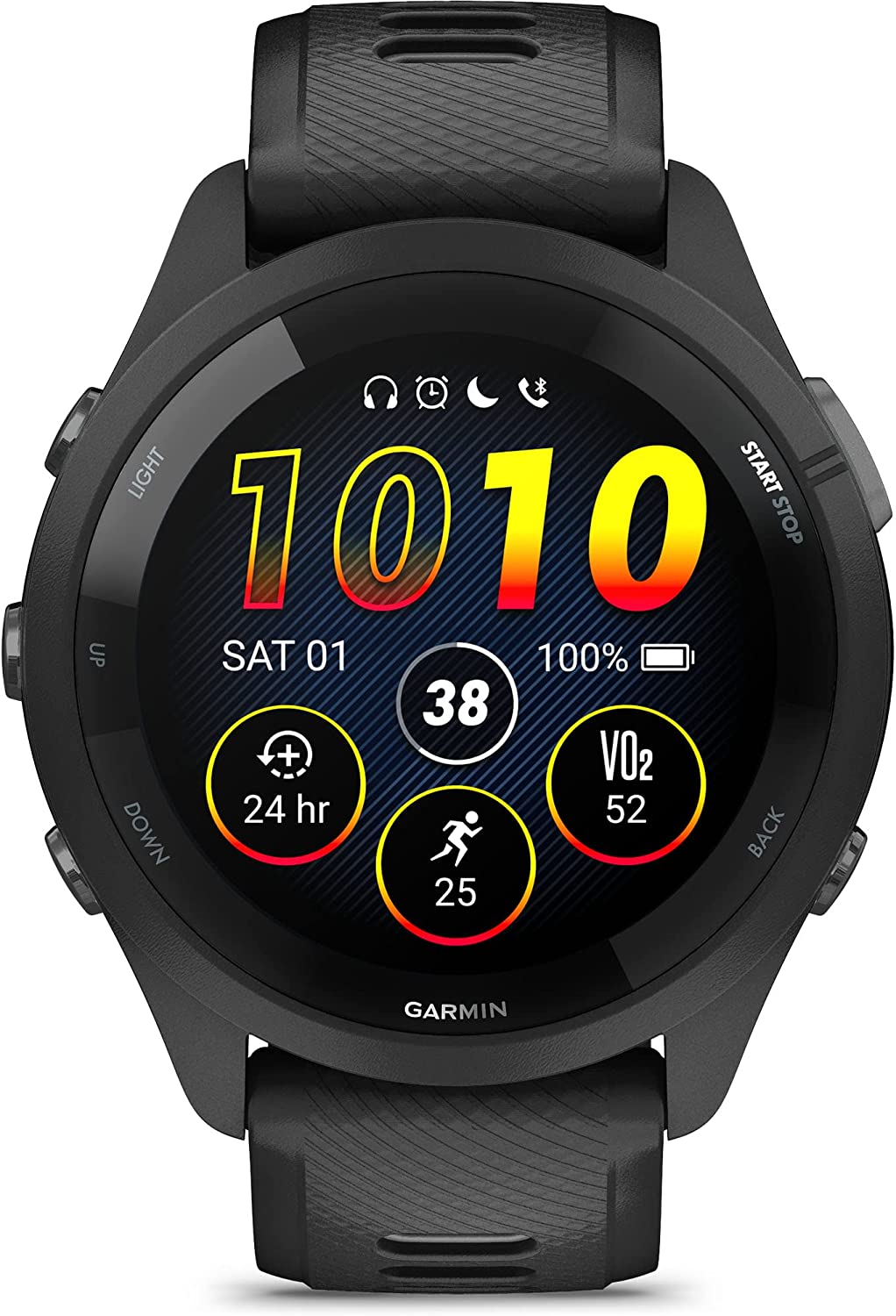 Đồng hồ Garmin Forerunner 265_Mới, hàng chính hãng - Black Bezel and Case with Black/Powder Gray Silicone Band