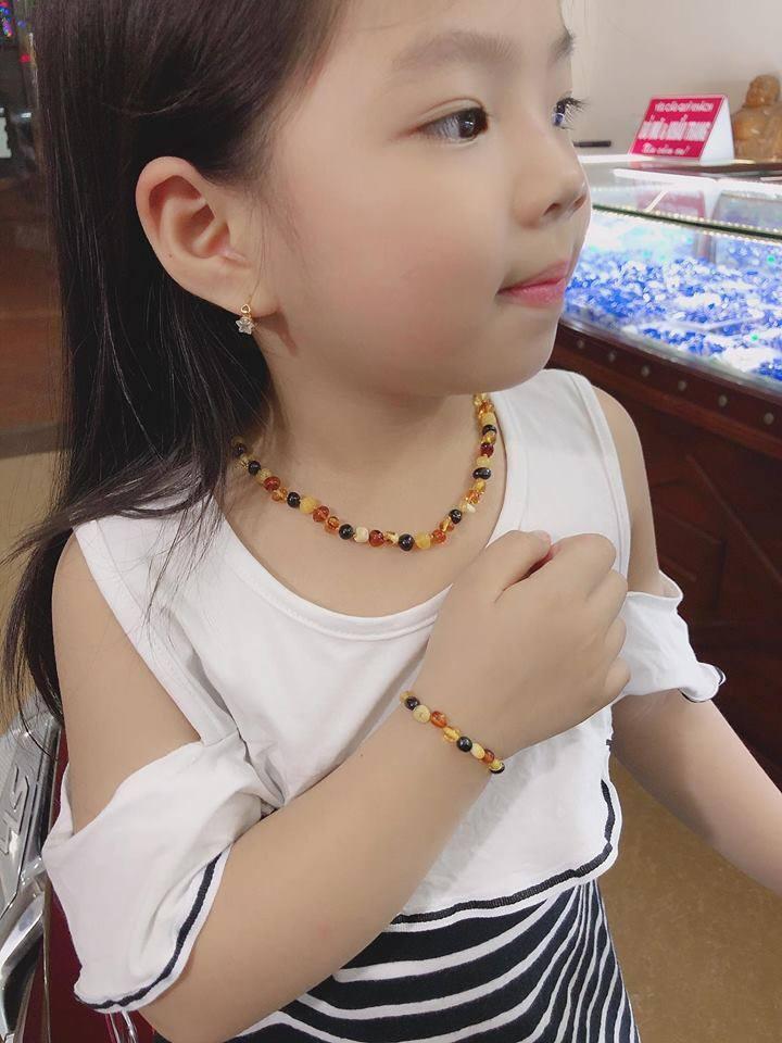 Vòng cổ, dây chuyền hổ phách dành cho bé hàng chất lượng chính hãng BẠC HIỂU MINH DTE058