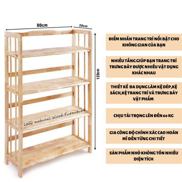 Kệ sách gỗ 4 tầng ngang 80 cm - gỗ cao su - kệ sách đa năng - có 2 màu cho bạn lựa chọn - cao 120 cm