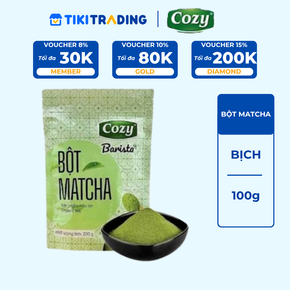 Bột Matcha Cozy, Bột Trà Xanh 100gr Pha Latte, Trà Sữa, Matcha Làm Bánh Kẹo Nougat