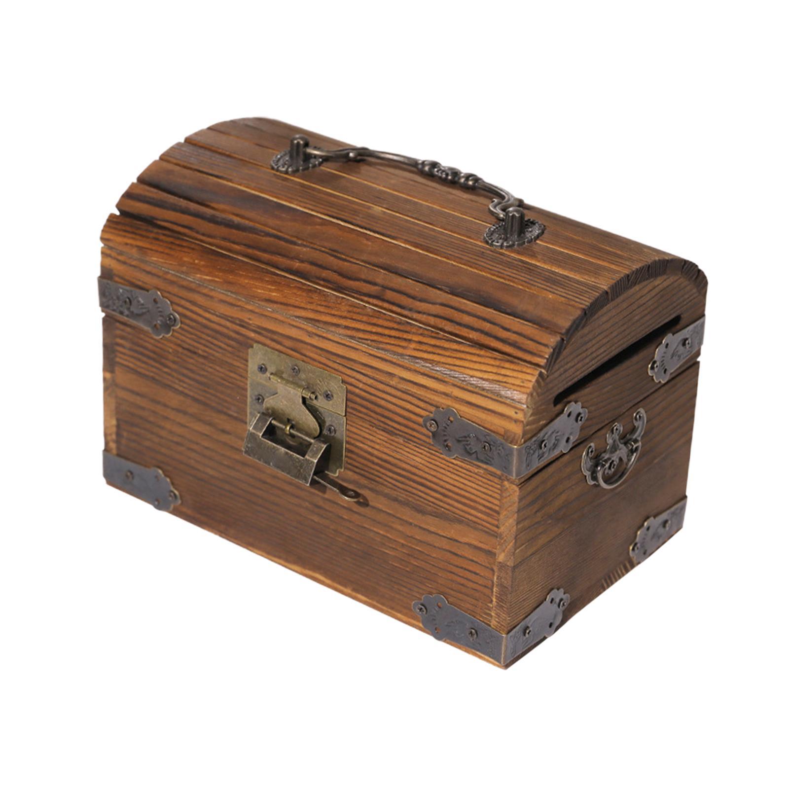Wood Piggy Bank Decorative Wooden Box Decoration Unbreakable with Lock Coin Storage Case Cash Box Wooden Trinket Box for Children Girls