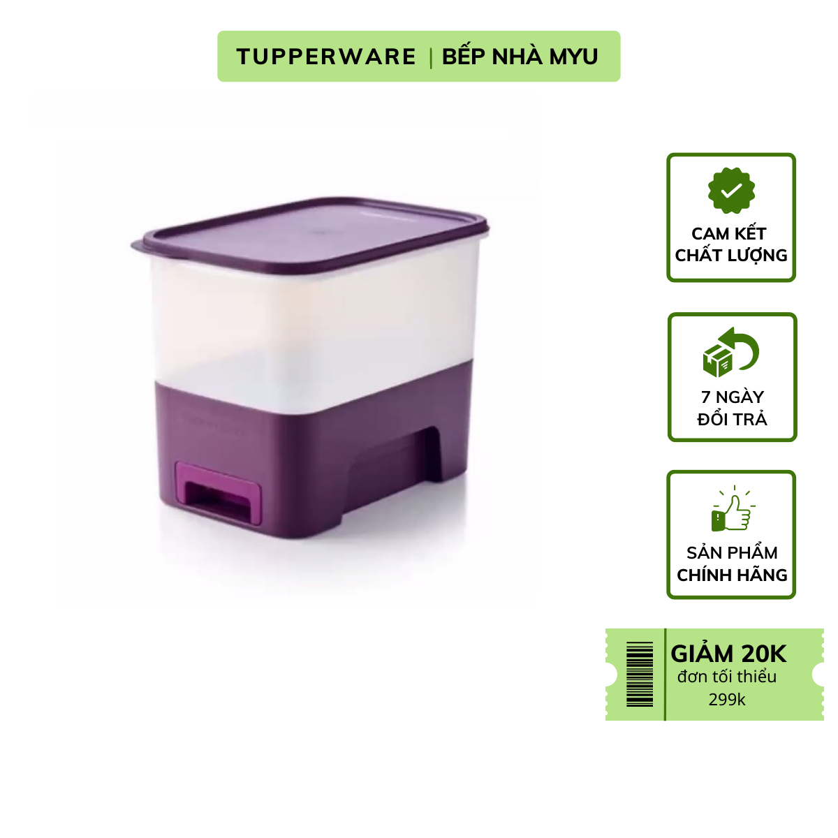 Thùng Gạo Tupperware Rice Smart Junior 5kg - Hàng Chính Hãng