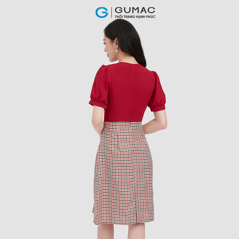Đầm form A GUMAC LD1014 cổ bẻ phối nút thời thượng