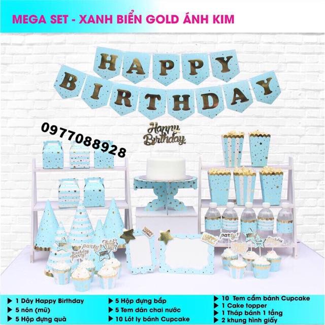 Set Trang Trí Bàn Tiệc Sinh Nhật Ánh Kim Nhiều Loại