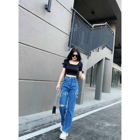 QUẦN JEAN BAGGY NỮ ỐNG RỘNG,LƯNG CAO