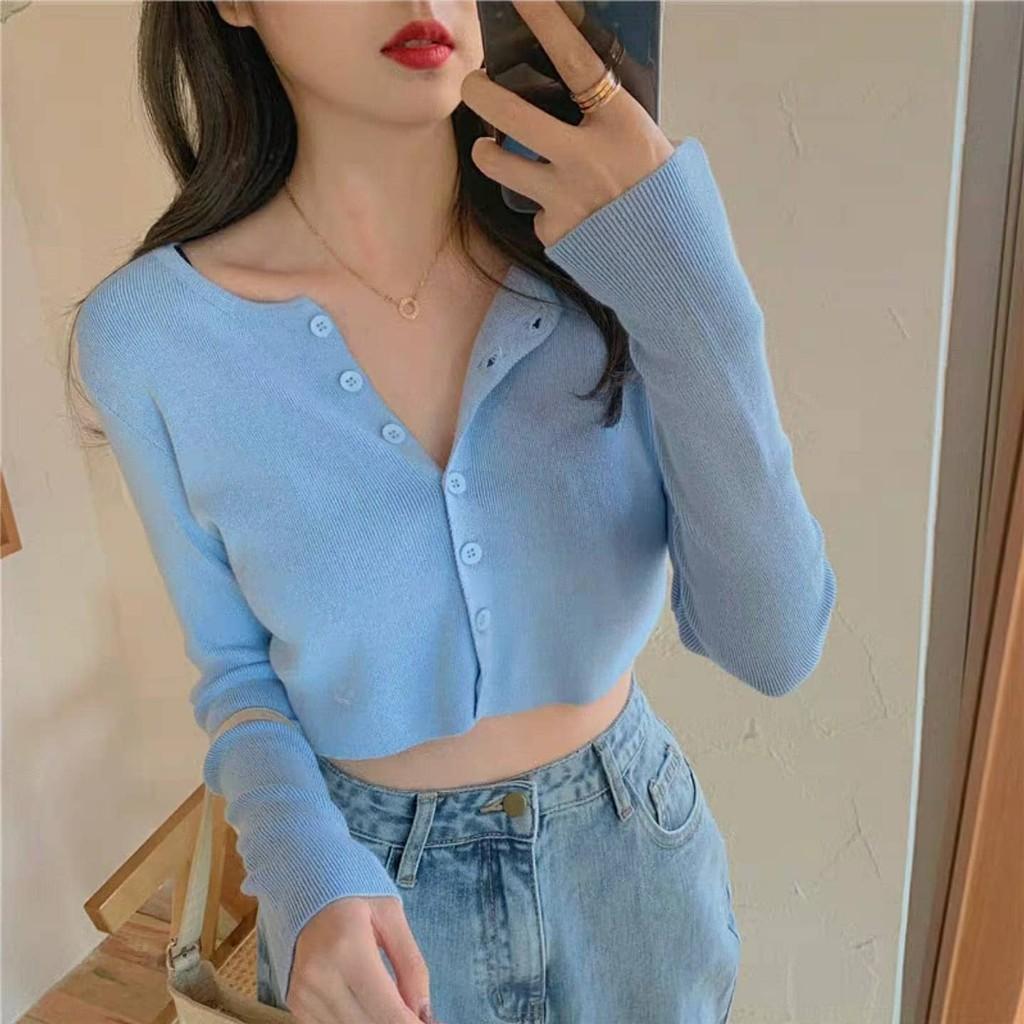 Áo Croptop Nữ YAN Ulzzang Len Tăm Nút Thật 1HIT_UNISEX (5 ẢNH THẬT