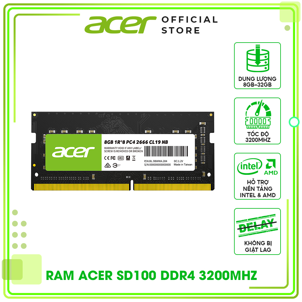 Bộ nhớ RAM Acer SD100 DRAM PC4 DDR4 SO-DIMM - Hàng chính hãng