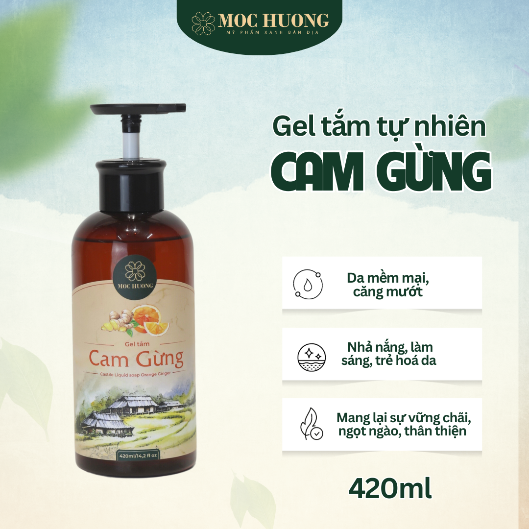 Sữa Tắm Thiên Nhiên Tinh Dầu Cam Gừng MỘC HƯƠNG 420ML